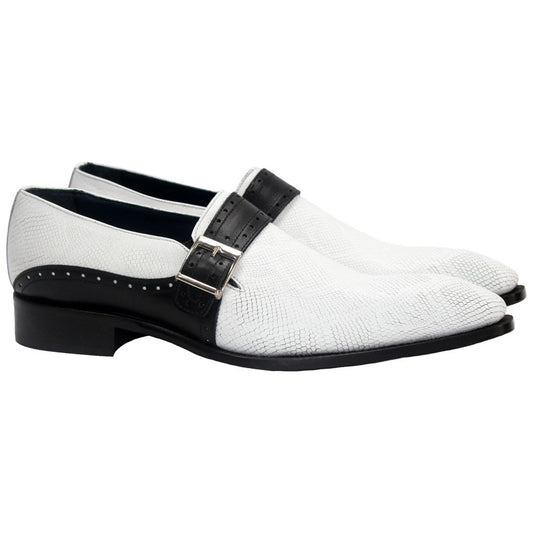Duca Sezze Men's Powder White/Black Snake Print/Calf-Skin Leather Loafers