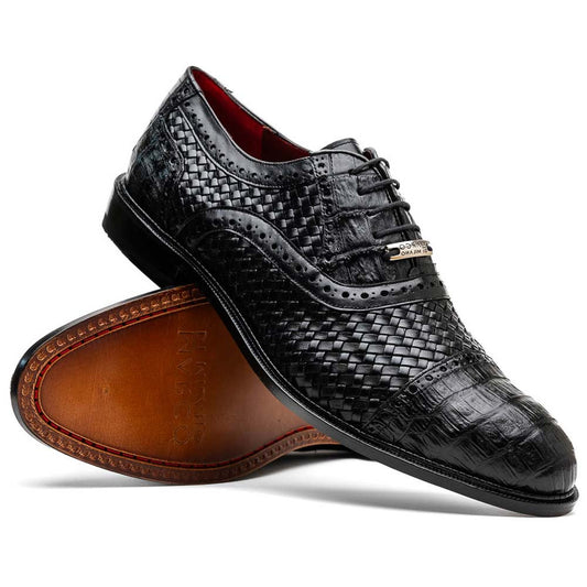 John Black Men’s Woven calfskin Genuine Caiman Crocodile Cap Toe Oxford | Marco DI Milano
