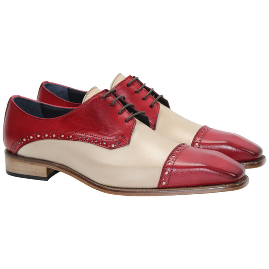 Duca Lombardi Men's Red/Beige Calf-Skin Leather Oxfords Shoes
