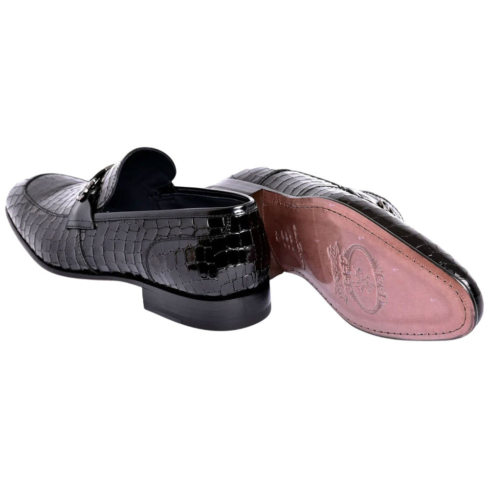 Corrente Men's Crocodile Print Leather Bit Loafer - Black