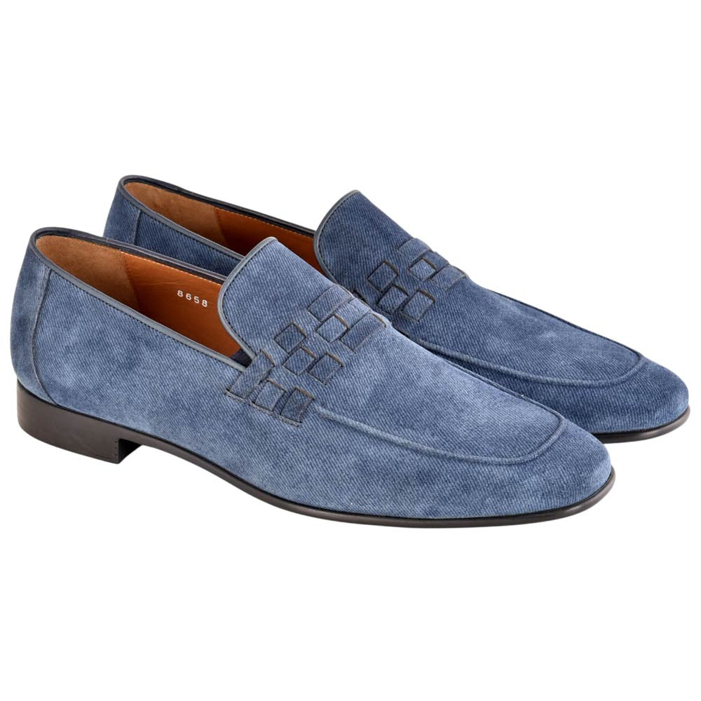 Corrente Men's Denim Leather Loafer - Blue