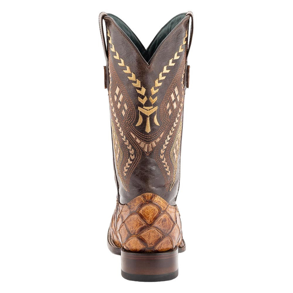 Ferrini Bronco Cigar Pirarucu Print Square Toe Leather Cowboy Boots