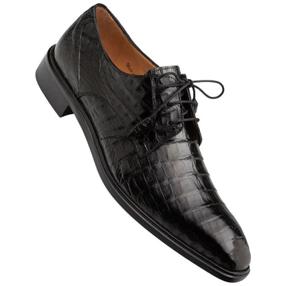 Mezlan Riverside Crocodile Skin Cap Toe Black Derby Lace Up Shoes