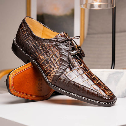 Caribe Men's Orix/Brown Genuine Caiman Crocodile Skin Derby | Marco Di Milano