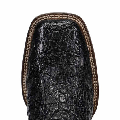 Dan Post Marsh Black Caiman Skin Broad Square Toe Western Cowboy Boots