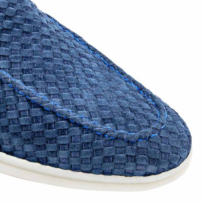 MEZLAN Men's Woven Suede Moccasin Navy Loafer Sanlucar