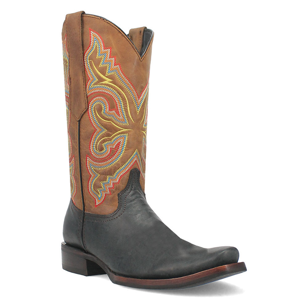 Dingo True Grit Black/Tan Leather Snoot Toe Western Cowboy Boots (USA Men Size)