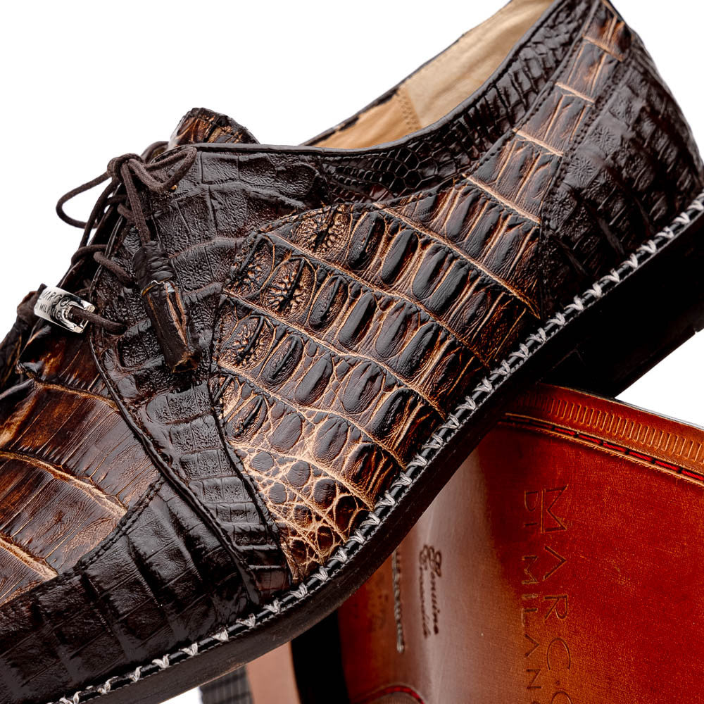 Caribe Men's Orix/Brown Genuine Caiman Crocodile Skin Derby | Marco Di Milano