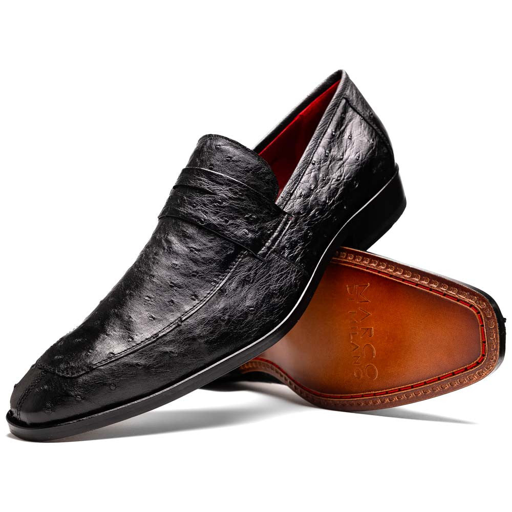 Salvatore Black Men’s Full Quill Ostrich Skin Slip-on Loafers | Marco Di Milano