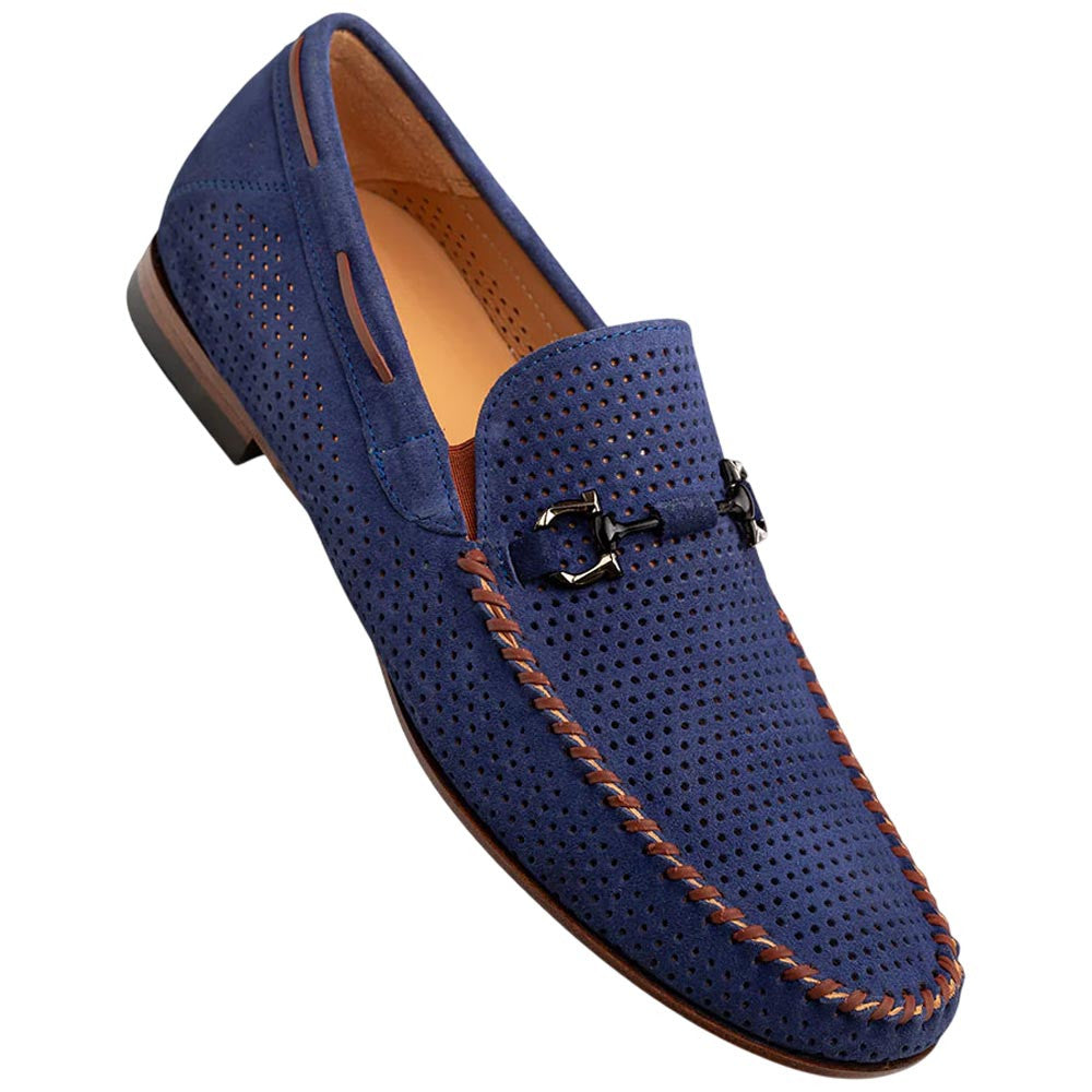 MEZLAN Men's Perforated Suede Blue Moccasin Loafer Tarraco