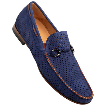 MEZLAN Men's Perforated Suede Blue Moccasin Loafer Tarraco