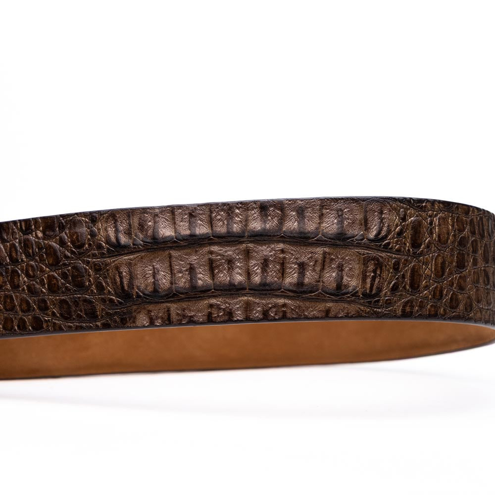 Silvio Genuine Caiman Fuscus-Back Washed Brown Belt with a Silver Buckle | Marco Di Milano Exotic Belt