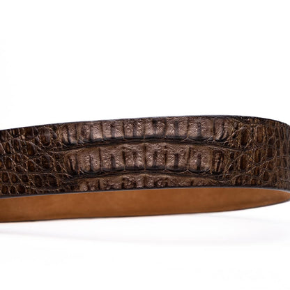 Silvio Genuine Caiman Fuscus-Back Washed Brown Belt with a Silver Buckle | Marco Di Milano Exotic Belt