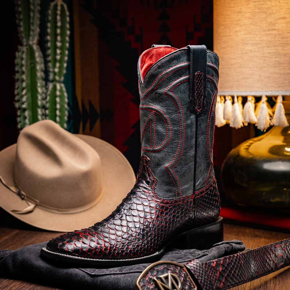 Missouri Genuine Python Skin Black Cherry Cowboy Boot | Marco Di Milano Western Boots