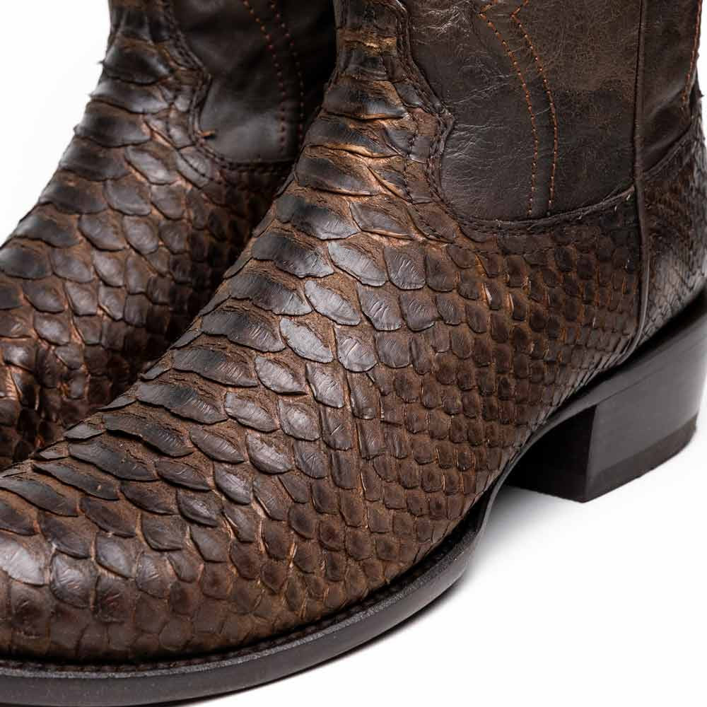 Kansas Genuine Python Skin Brown Cowboy Boot | Marco Di Milano Western Boots