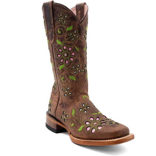 Ferrini Women’s Blossom Brown Square Toe Leather Cowboy Boots