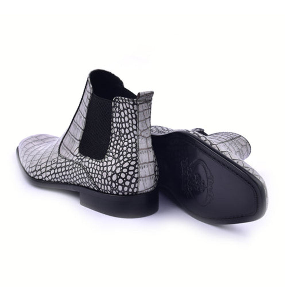 CORRENTE Embossed Crocodile Print Grey Ankle Boot