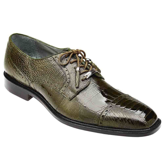 Belvedere Batta Olive Men's Genuine Ostrich Cap Toe Lace Up Shoes