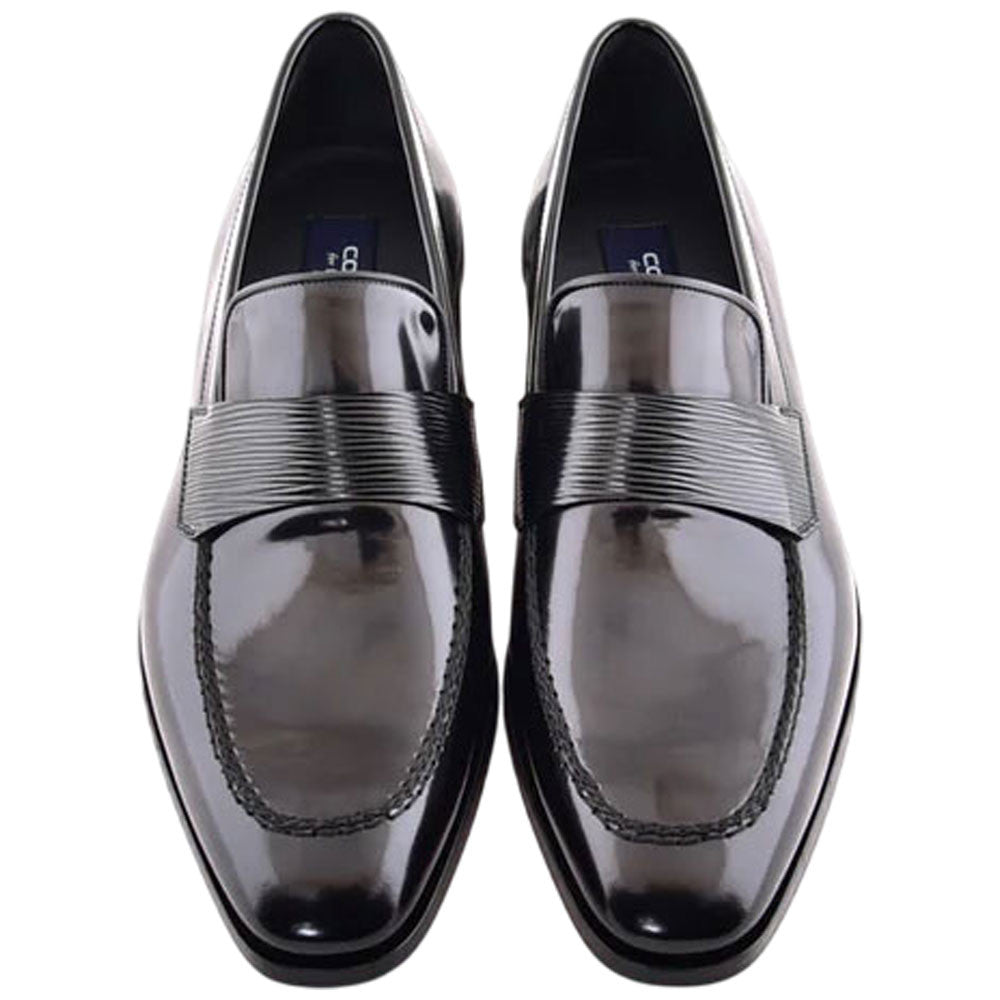 Corrente Men’s Luxe Leather Black Capt Toe Loafer