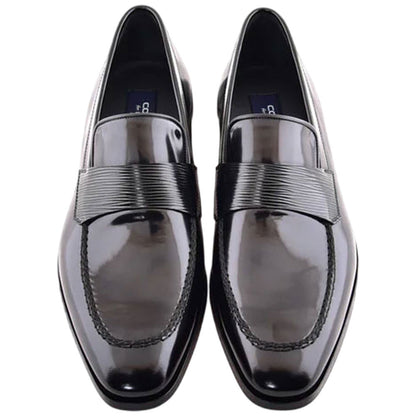 Corrente Men’s Luxe Leather Black Capt Toe Loafer