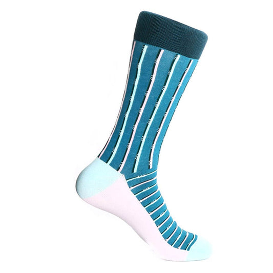 Steven Land Two Tone Stripes Pattern Teal Green Multi Cotton Nylon Spandex Socks