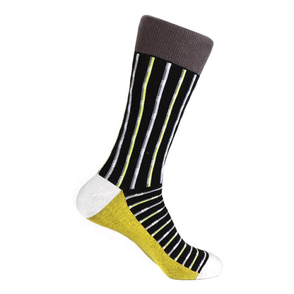Steven Land Two Tone Stripes Pattern Black Multi Cotton Nylon Spandex Socks