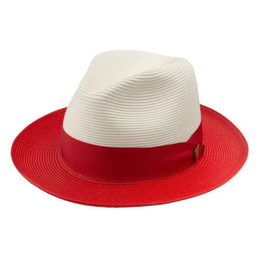 Dobbs Toledo Milan Straw Hat in Ivory/Red