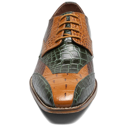 Stacy Adams Tristano Green Mu. Exotic Print Leather Bike Toe Derby (US Men Size)
