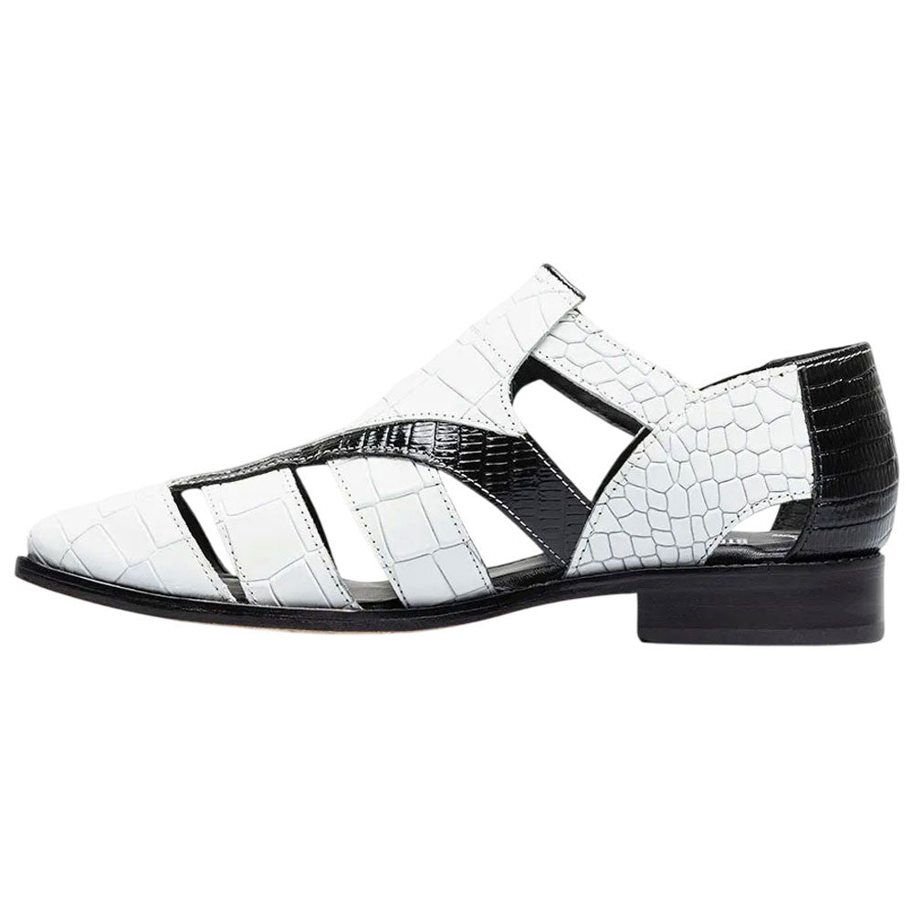 Stacy Adams Calandro Croco & Lizard Print Black w/White City Sandal for Men