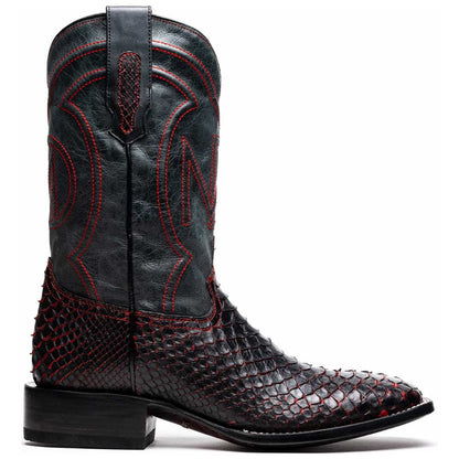 Missouri Genuine Python Skin Black Cherry Cowboy Boot | Marco Di Milano Western Boots