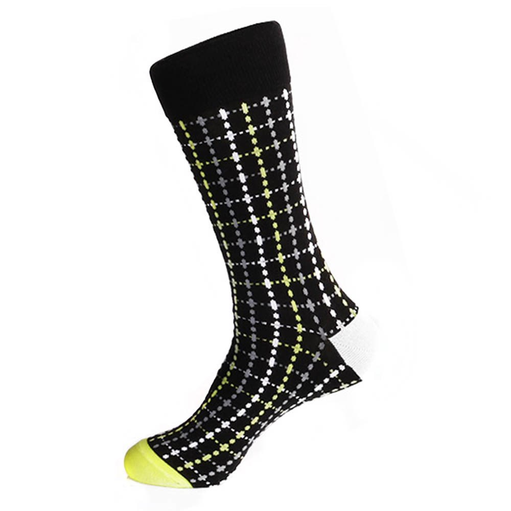 Steven Land Black Multi Plaid Printed Pattern Men's Socks