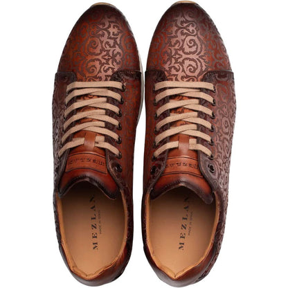 Mezlan Men's Portico Embossed Leather Sneaker in Cognac