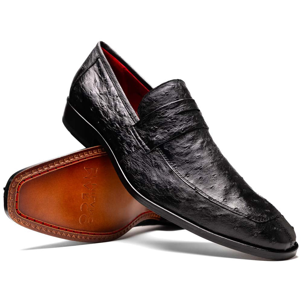 Salvatore Black Men’s Full Quill Ostrich Skin Slip-on Loafers | Marco Di Milano