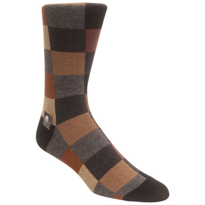 Oversized Black/Taupe Checks Men’s Crew Dress Sock | Stacy Adams Premium Socks