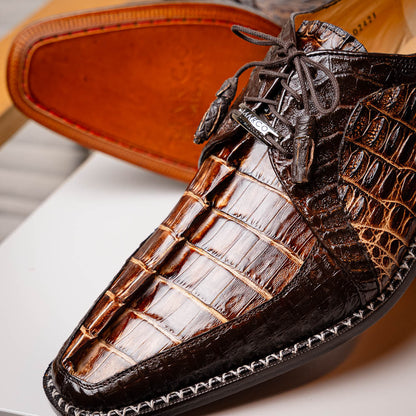 Caribe Men's Orix/Brown Genuine Caiman Crocodile Skin Derby | Marco Di Milano