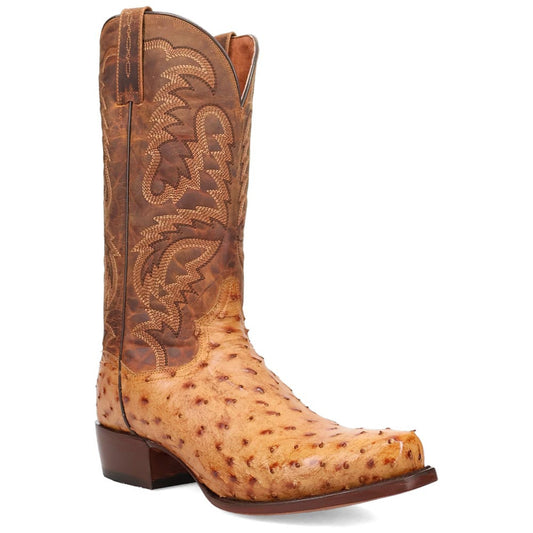 Dan Post Marco Saddle Full Quill Ostrich Square Toe Western Cowboy Boots