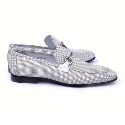 Corrente White Leather Silver Horse Bit Buckle Loafers for Men