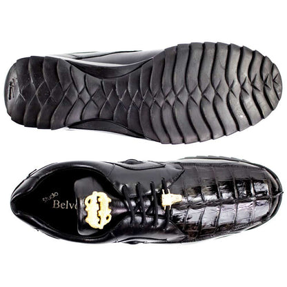 Belvedere Vasco Men's Black Hornback Crocodile & Soft Calf Sneaker