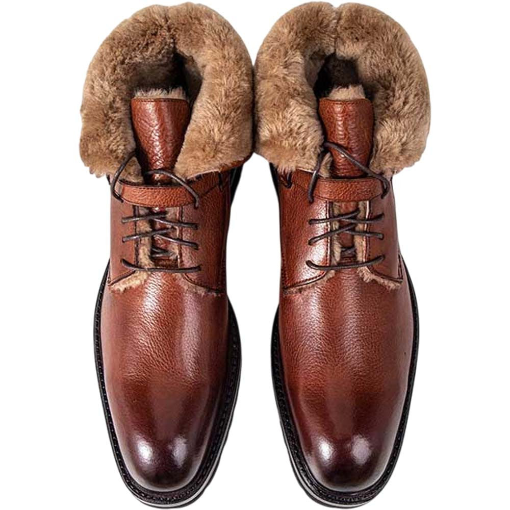 Ugo Vasare George Tan Pebble Grain Leather Fur Boots