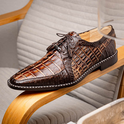 Caribe Men's Orix/Brown Genuine Caiman Crocodile Skin Derby | Marco Di Milano