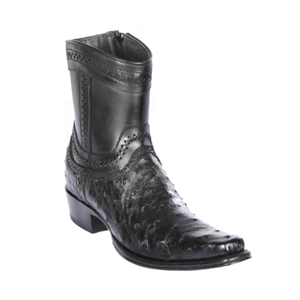 Los Altos Black Ostrich Low Shaft European Square Toe Men's Boot