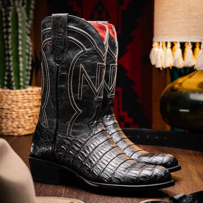 Phoenix Genuine Caiman Belly Skin Black Cowboy Boot | Marco Di Milano Western Boots