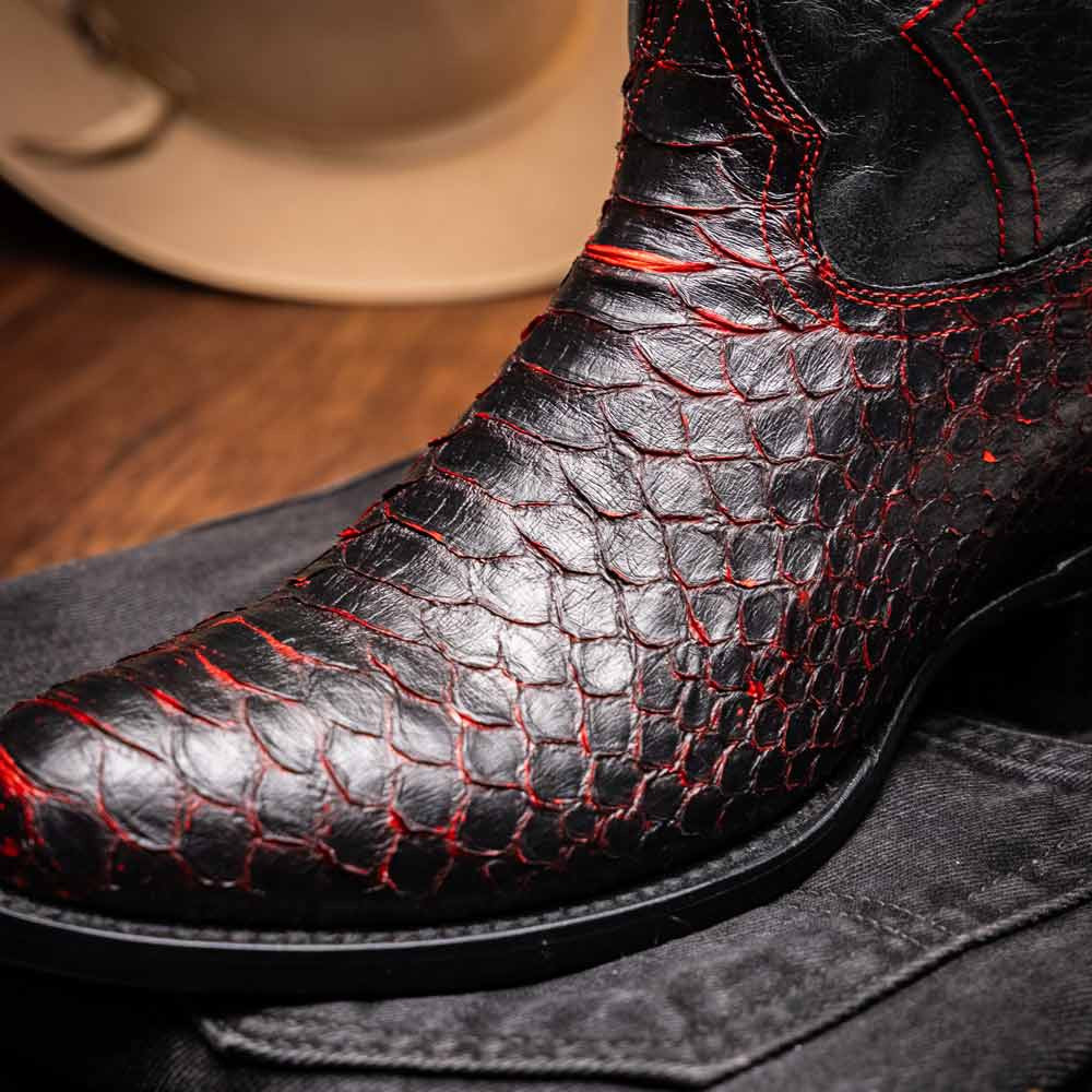 Kansas Genuine Python Skin Black Cherry Cowboy Boot | Marco Di Milano Western Boots