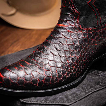 Kansas Genuine Python Skin Black Cherry Cowboy Boot | Marco Di Milano Western Boots