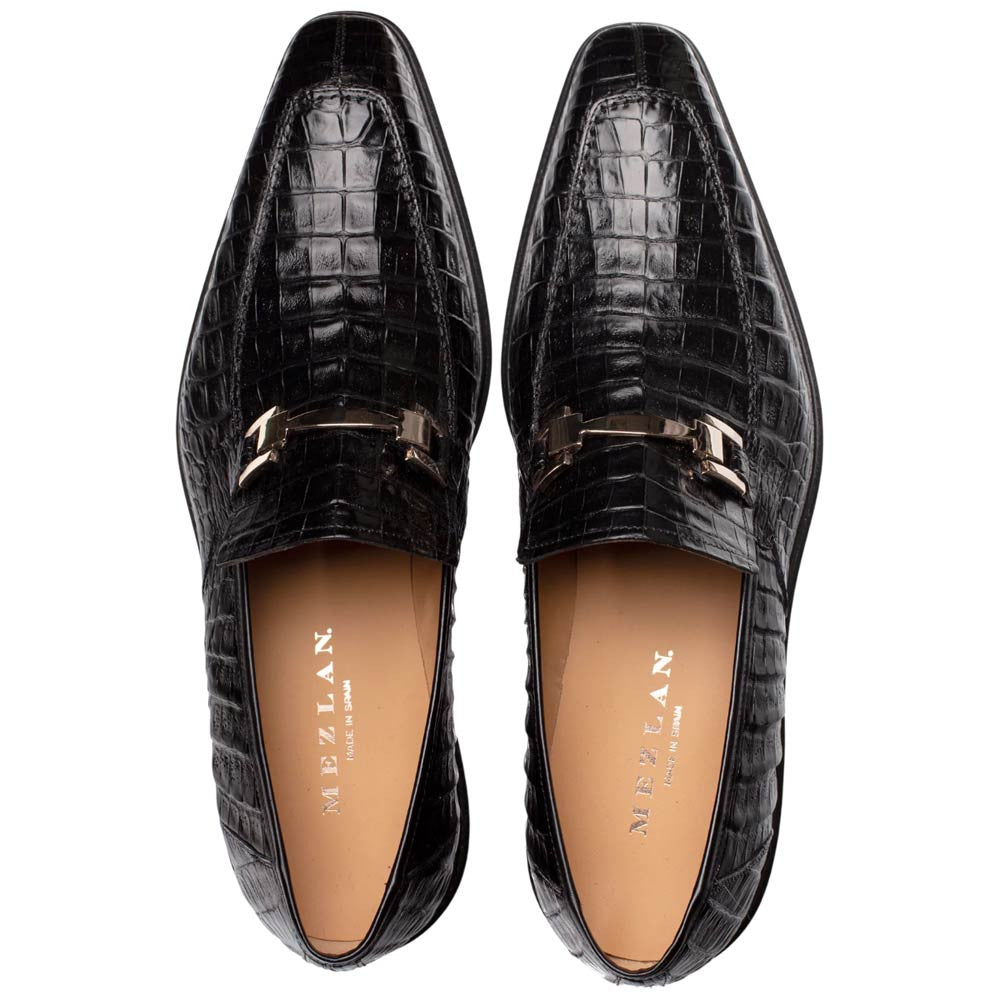 Mezlan Men’s Rhodas Black Crocodile Skin Ornament Exotic Dress Loafer