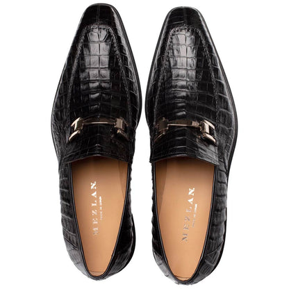 Mezlan Men’s Rhodas Black Crocodile Skin Ornament Exotic Dress Loafer