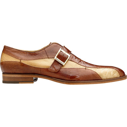 Belvedere Marte Antique Camel/Antique Bone Genuine Ostrich Monk Strap Shoes