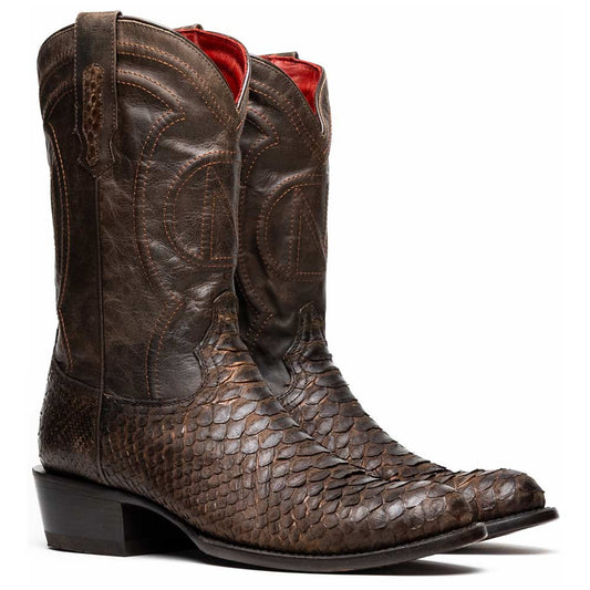 Kansas Genuine Python Skin Brown Cowboy Boot | Marco Di Milano Western Boots