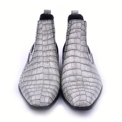 CORRENTE Embossed Crocodile Print Grey Ankle Boot