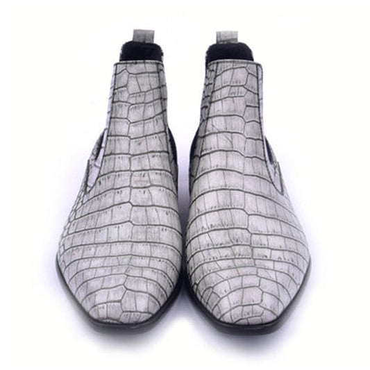 CORRENTE Embossed Crocodile Print Grey Ankle Boot